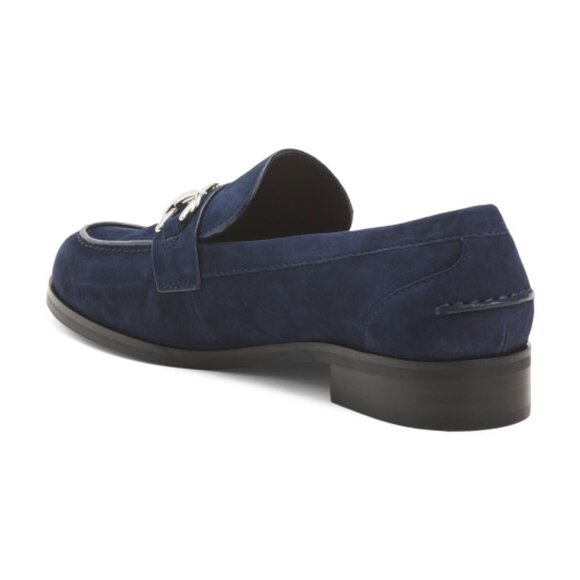 STUART WEITZMAN Blue Suede Owen Buckle Loafers - Picture 2 of 4